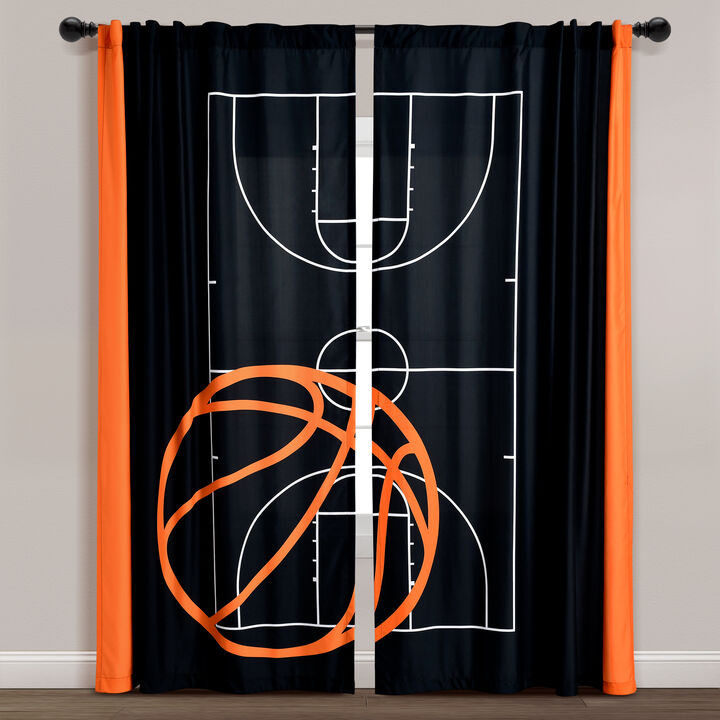Basketball Game Window Curtain Panels Black/Orange 52X84 Set