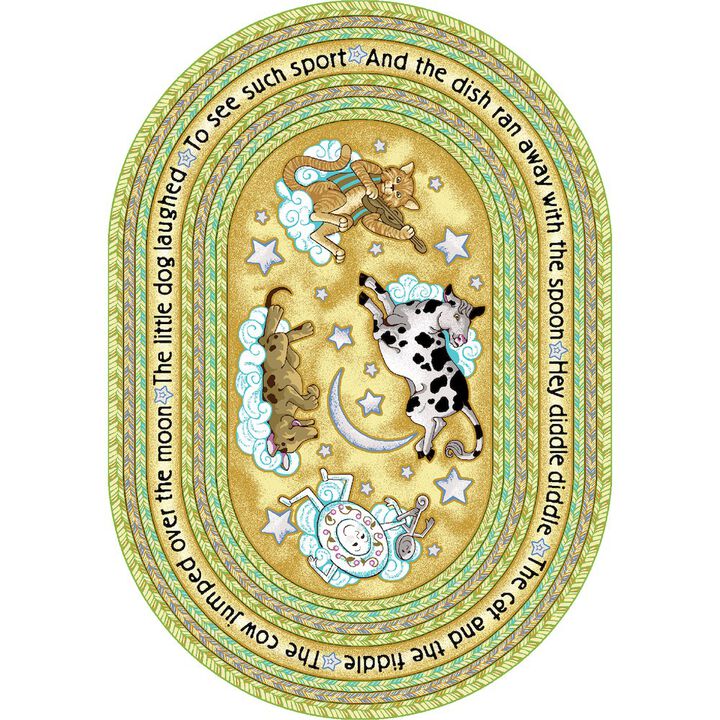 Joy Carpets Kid Essentials Hey Diddle Diddle 3'10 x 5'4 Oval Area Rug in Color Yellow