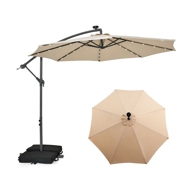 10-Foot Cantilever Umbrella with 32 LED Lights and Solar Panel Batteries for Outdoor Shade and Lighting