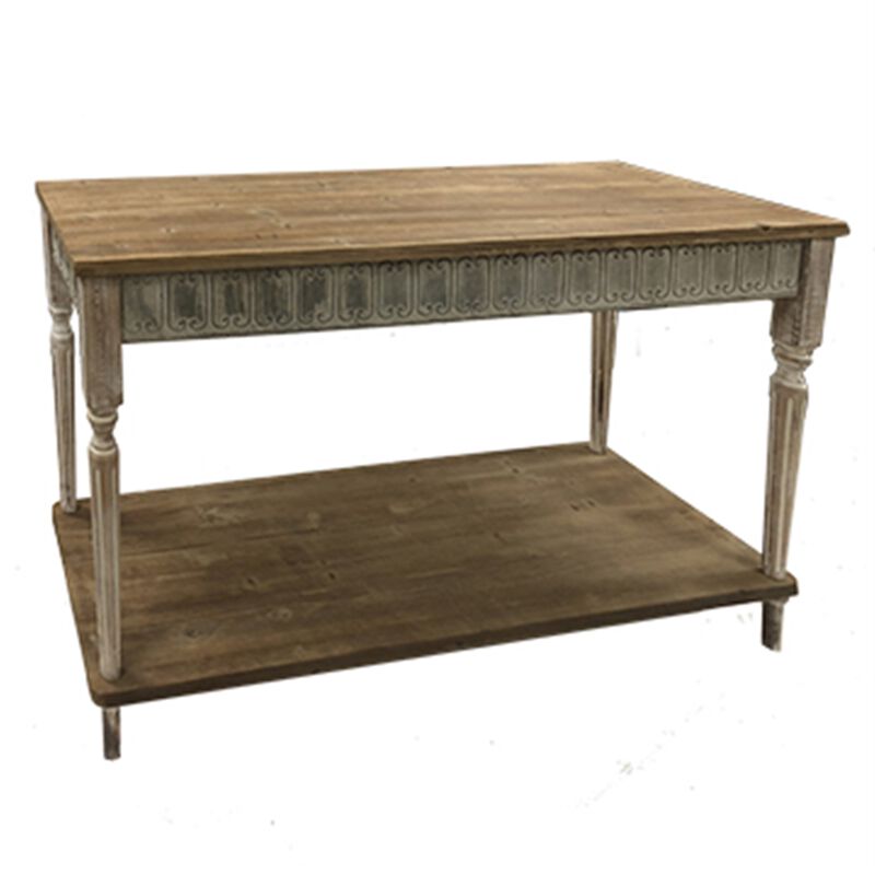 47 Inch Wood Console Table, 1 Open Shelf, Embossed Details, Weathered Brown-Benzara