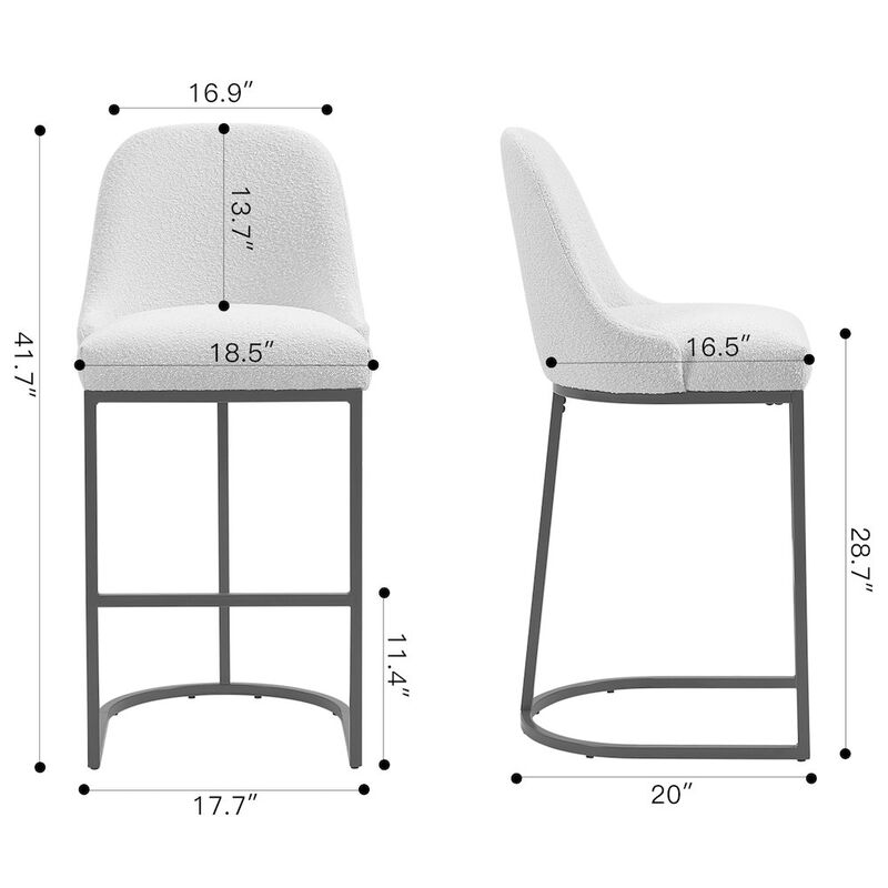 Glamour Home Set of 2 Ayane White Boucle Fabric Bar Stool with Iron Legs