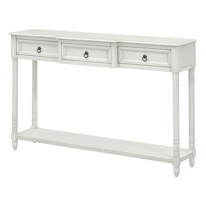 Console Table Sofa Table with Drawers for Entryway with Projecting Drawers and Long Shelf (Antique White, OLD SKU: WFAAK)