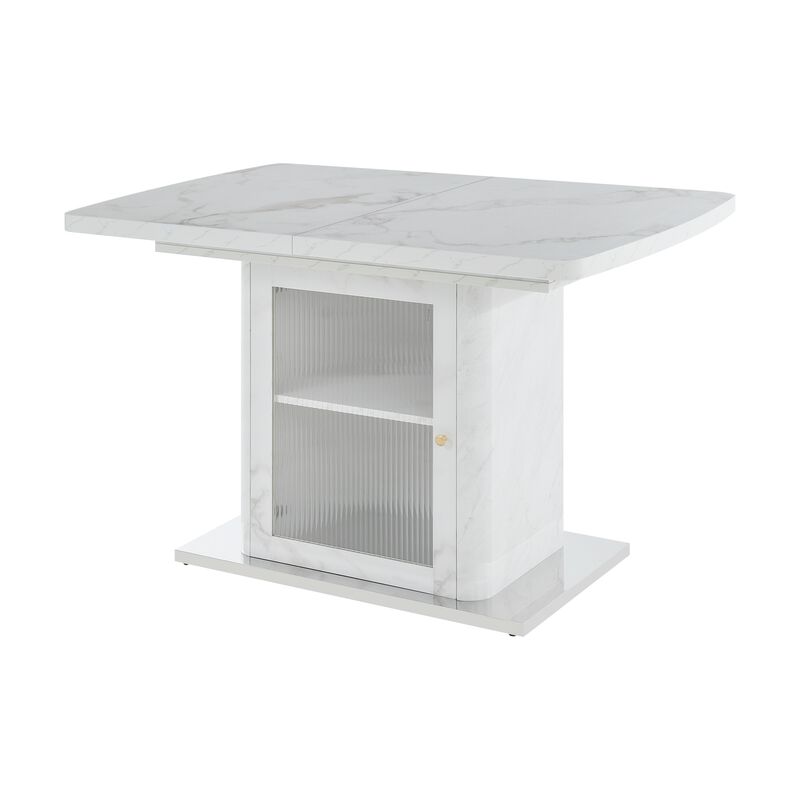 47.24"-63"Modern Rectangle Dining Table, Stretchable, with Printed White Marble Table Top+Storage Cabinet Table Leg with Metal Base image number 0