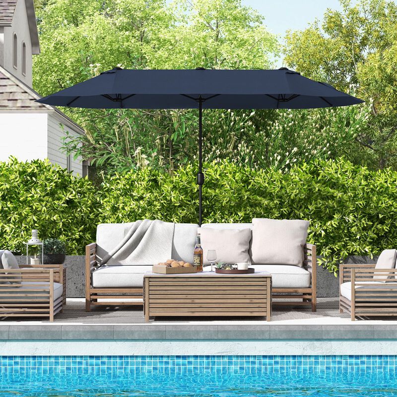 Mondawe 13 Feet Double-Sided Patio Twin Table Umbrella with Crank Handle