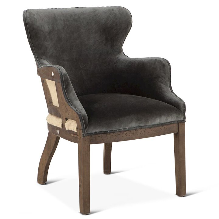 World Interiors Charles Armchair in Gray Velvet with Exposed Frame