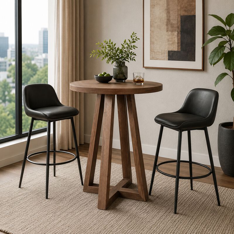 Mika Dining Pub Table, 30 Inch Round Top with Cross Base, Wheat Brown image number 8