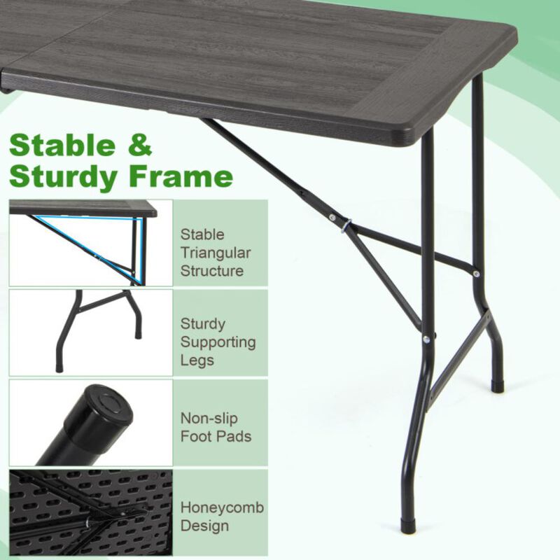 Hivvago 5FT Folding Picnic Table with Wood Grain HDPE Tabletop and  Non-slip Foot Pads