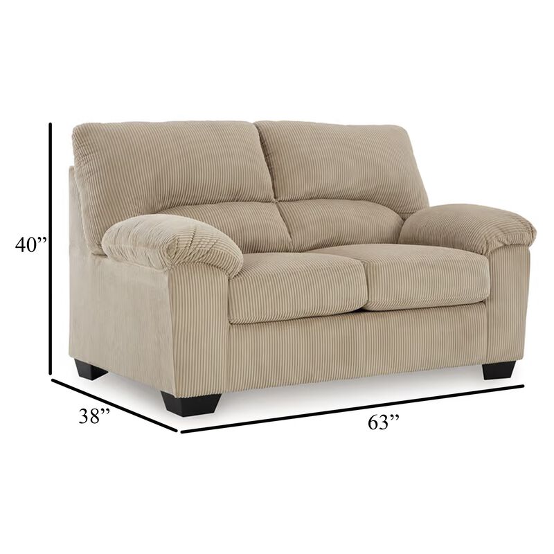 Simy Loveseat, 63 Inch Modern Style Sand Beige Polyester, Pillow Arms - Benzara