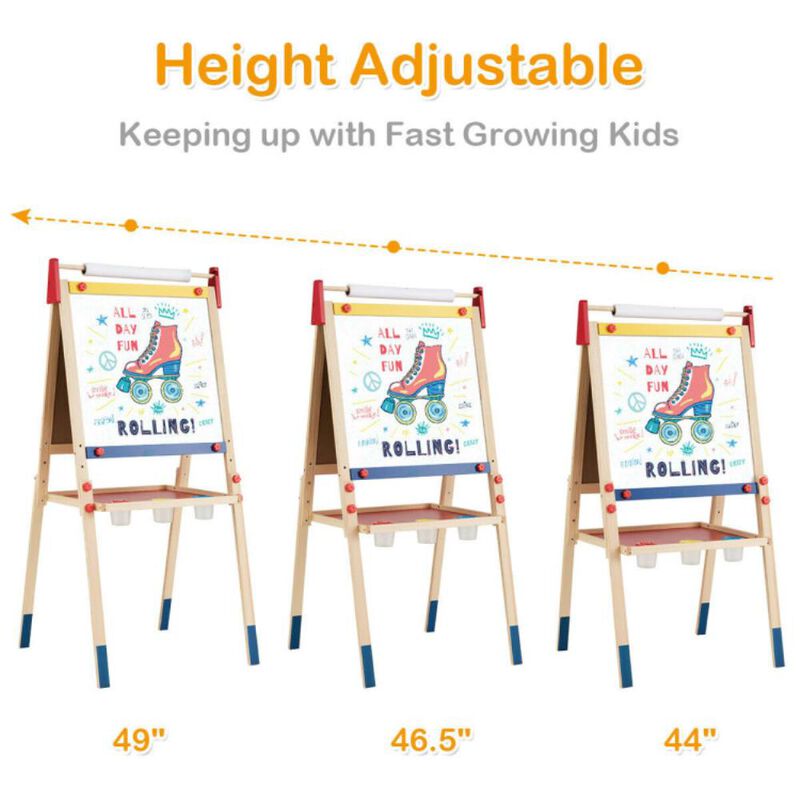 Hivvago All-in-One Wooden Height Adjustable Kid's Art Easel with Magnetic Stickers and Paper