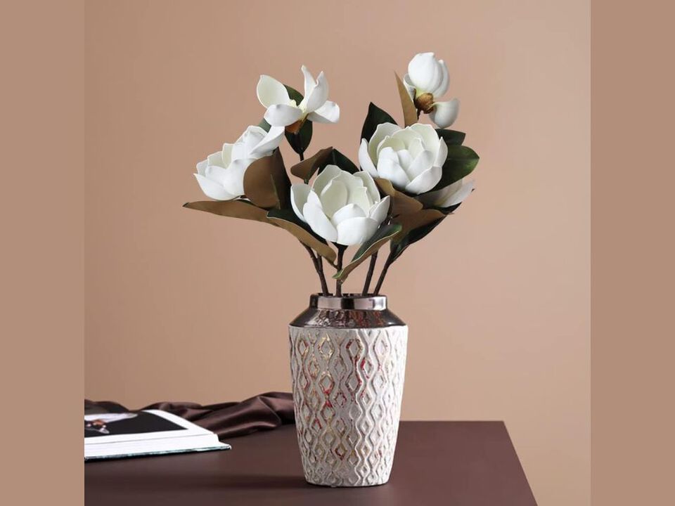 White Artificial Magnolia Flower Heads Long Stem Vase Filler