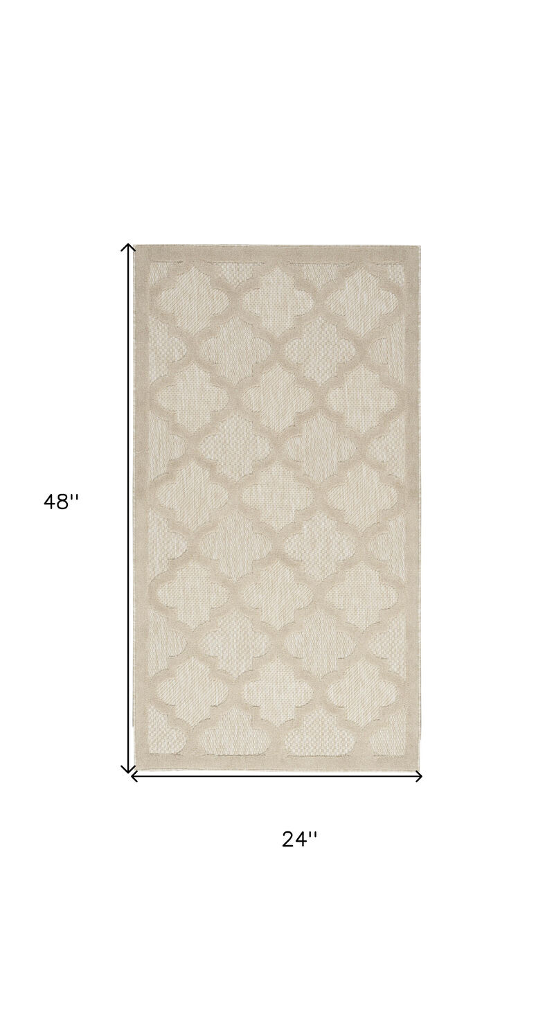 HomeRoots 2' X 4' Cream And Beige Geometric Indoor Outdoor Area Rug image number 5