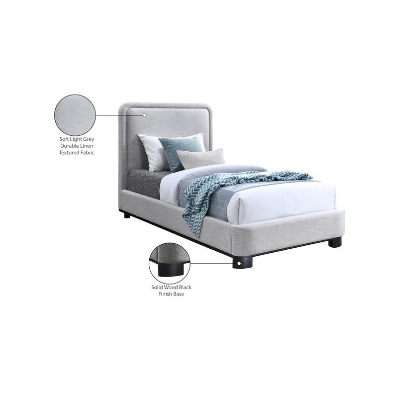 Meridian Furniture Nolita Grey Linen Textured Fabric Twin Bed