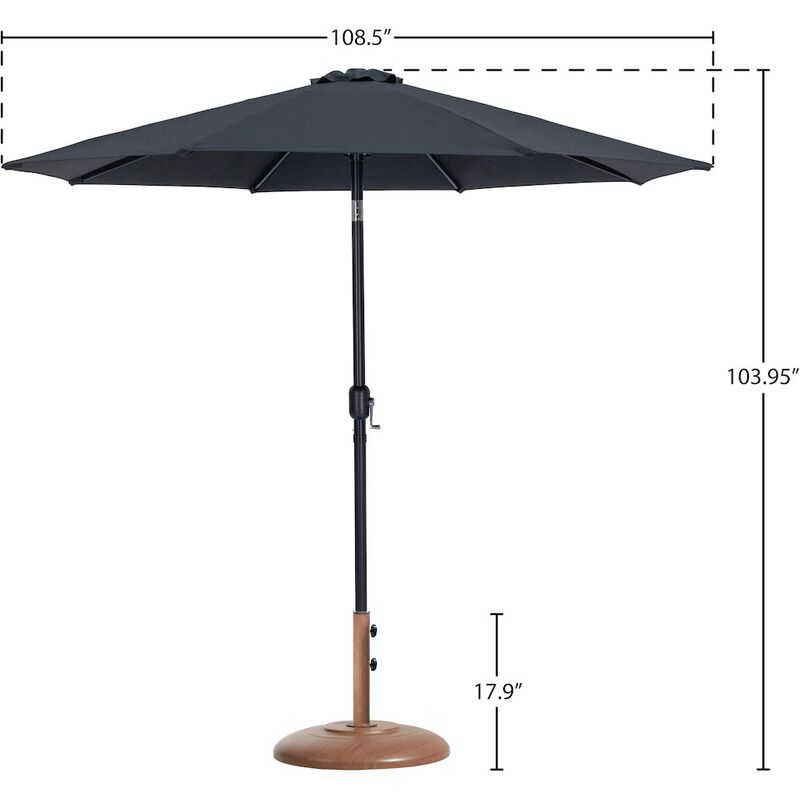 Meridian Furniture Fiji Black Fabric / Teak Aluminum Patio Umbrella with Base Sets