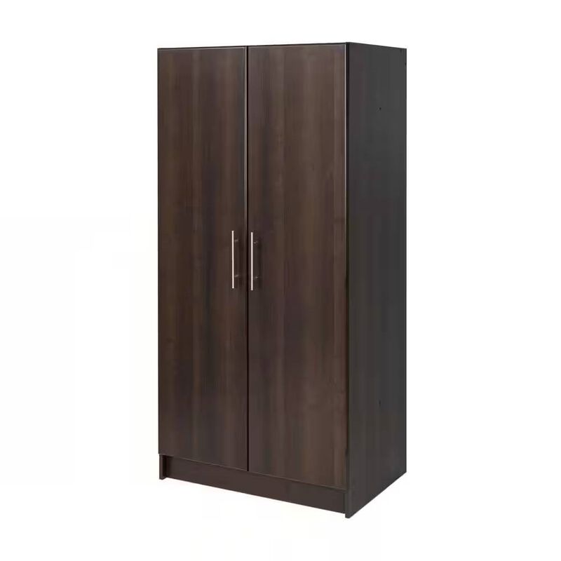 Modern Wood Finish Wardrobe with Hanging Rod and Adjustable Shelves