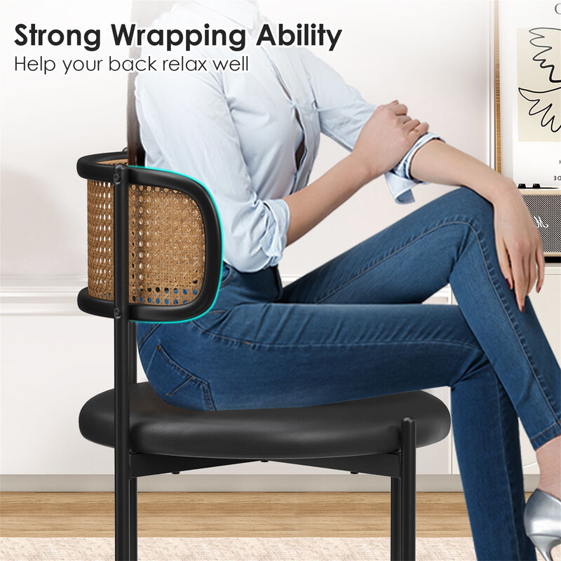 PU Leather Upholstered Seat Rattan Backrest Dining Chairs Set of 4 image number 6