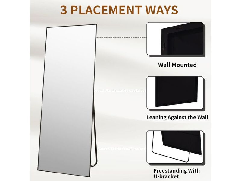 Full Length Floor Mirror 57x21 inch Black Aluminum Frame Standing Wall Mirror image number 2