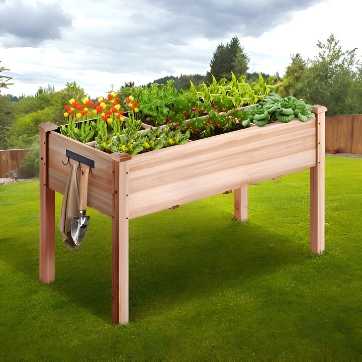 Wooden Raised Garden Bed for Growing Vegetables, Herbs, and Flowers Outdoors-Burlywood