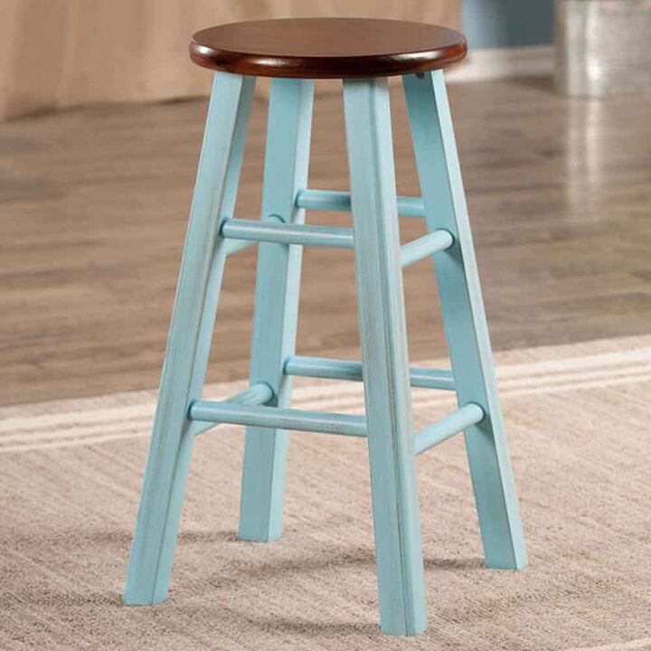 Winsome Ivy 24"H Counter Stool Rustic Light Blue with Walnut Seat