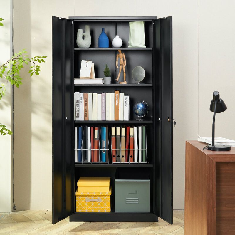 Steel Locking Storage Cabinet with 2 Magnetic Doors and 4 Adjustable Shelves
