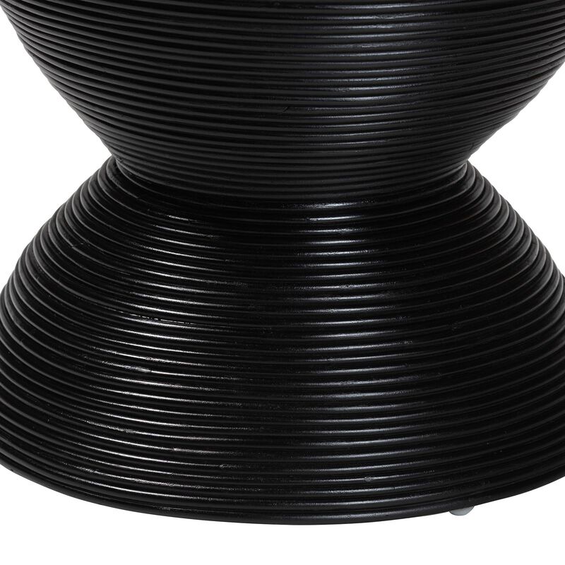 bali & pari Tokyo Laminated Natural Rattan Side Table –  Hourglass Accent Table with Modern Sculptural Design, Boho Chic Style for Living Room or Bedroom, Black