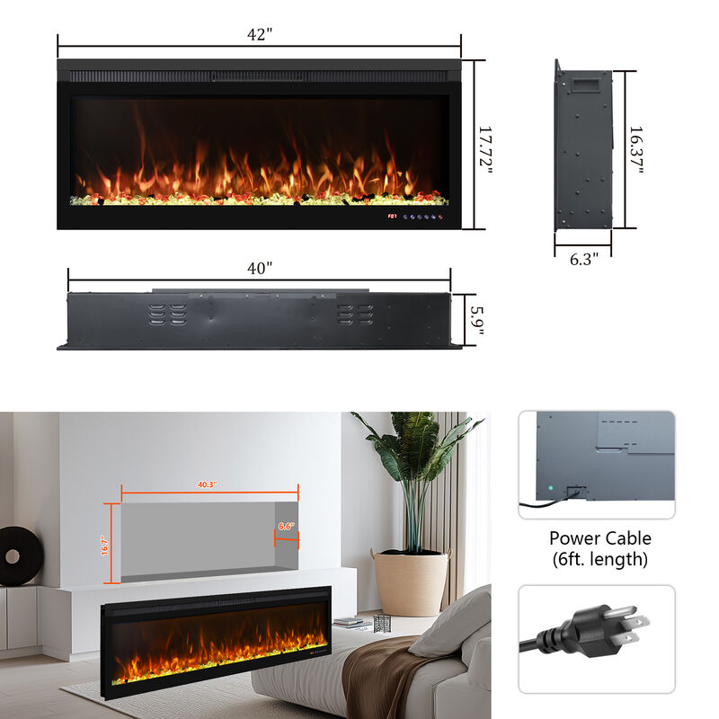42 Inch Linear Electric Fireplace with Remote Controlled image number 3