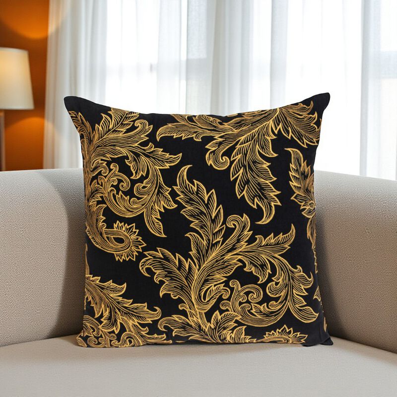 HomeRoots 22" Black and Orange Floral Cotton Throw Pillow With Embroidery image number 1