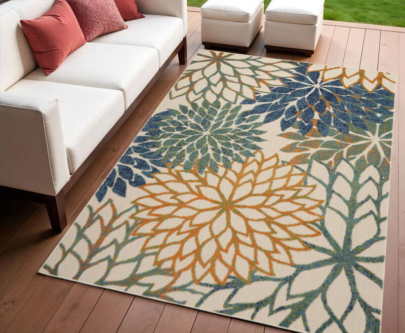 HomeRoots 4' X 6' Blue And Green Floral Indoor Outdoor Area Rug image number 1