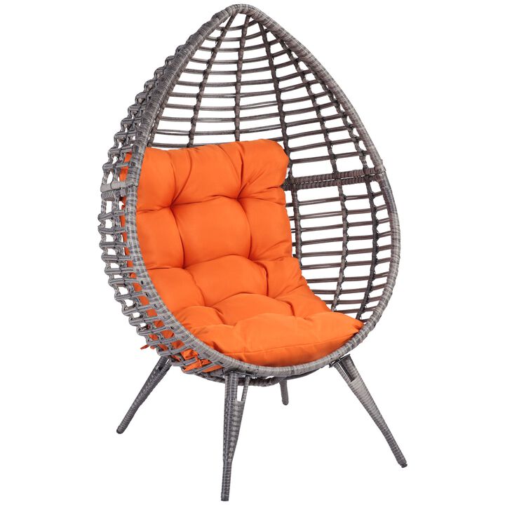 Orange Backyard Cocoon: Teardrop Wicker Lounge Chair with Cushion