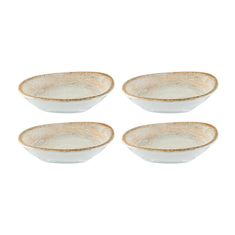 Patera 4" x 3" x h:0.75" 1 oz. Organic Decorated Porcelain Bowl (Set of 4)