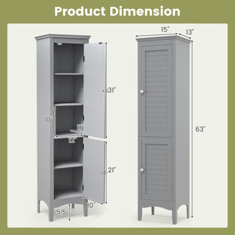 Hivvago Tall Bathroom Floor Cabinet with Shutter Doors and Adjustable Shelf