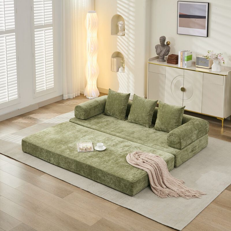 Convertible Folding Mattress Couch, Chenille Floor Sofa with Armrest, Floor Sofa Lounge Couch image number 2