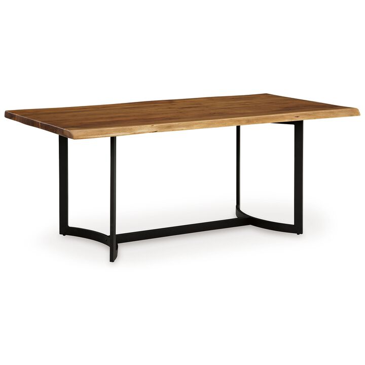 Dinno Dining Table, Live Edge Design, Light Brown Acacia Wood, 72 Inch - Benzara