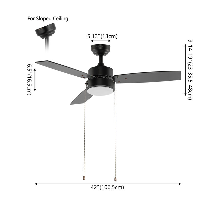 Blair 1-Light Modern Minimalist 3-Speed Iron Height Adjustable Integrated LED Ceiling Fan with Pull Chains