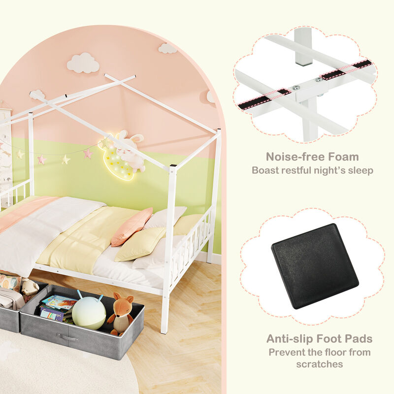 Metal House Bed with 2 Fabric Drawers for Kids, Fun and Functional Bedroom Furniture