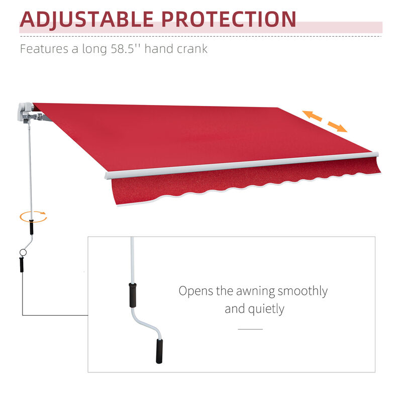 Outsunny 12' x 10' Retractable Awning Patio Awnings Sun Shade Shelter with Manual Crank Handle, 280g/m² UV & Water-Resistant Fabric and Aluminum Frame for Deck, Balcony, Yard, Wine Red