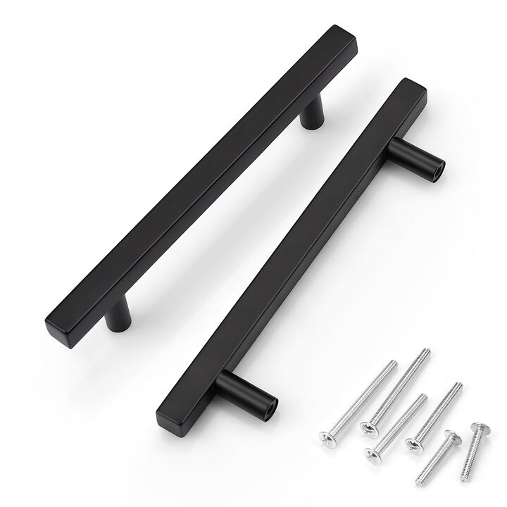 KNOBWELL 30 Pack 5 inch Black Cabinet Handles Modern Dresser Drawer Pulls T Bar Stainless Steel Kitchen Cabinet Pulls Cupboard D