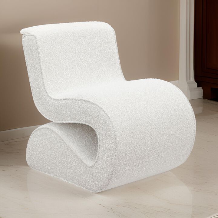 Zea Unique Accent Chair, Modern Curved, White Boucle Upholstery, Metal