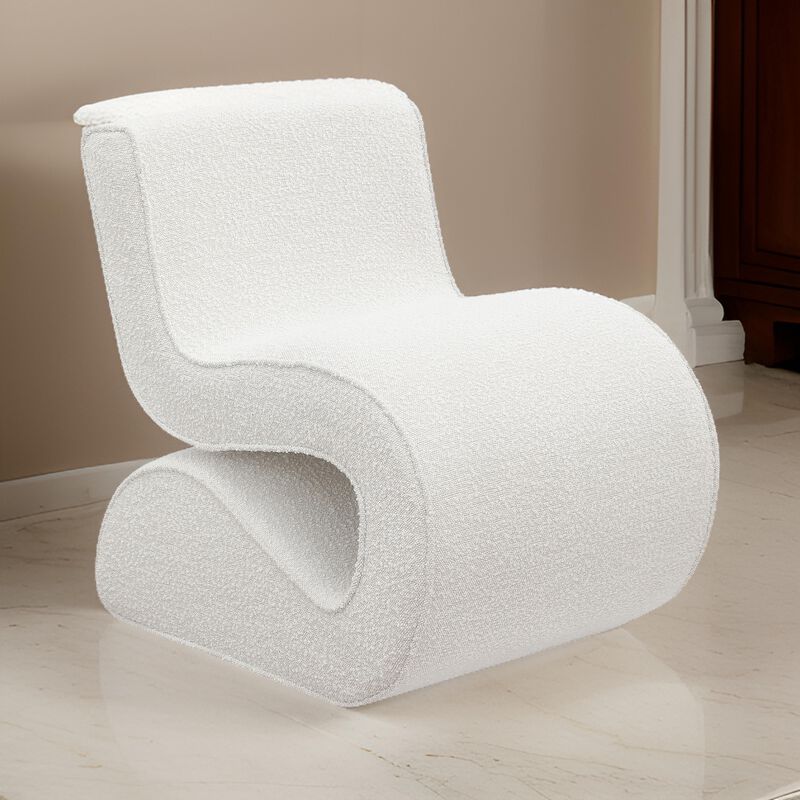 Zea Unique Accent Chair, Modern Curved, White Boucle Upholstery, Metal