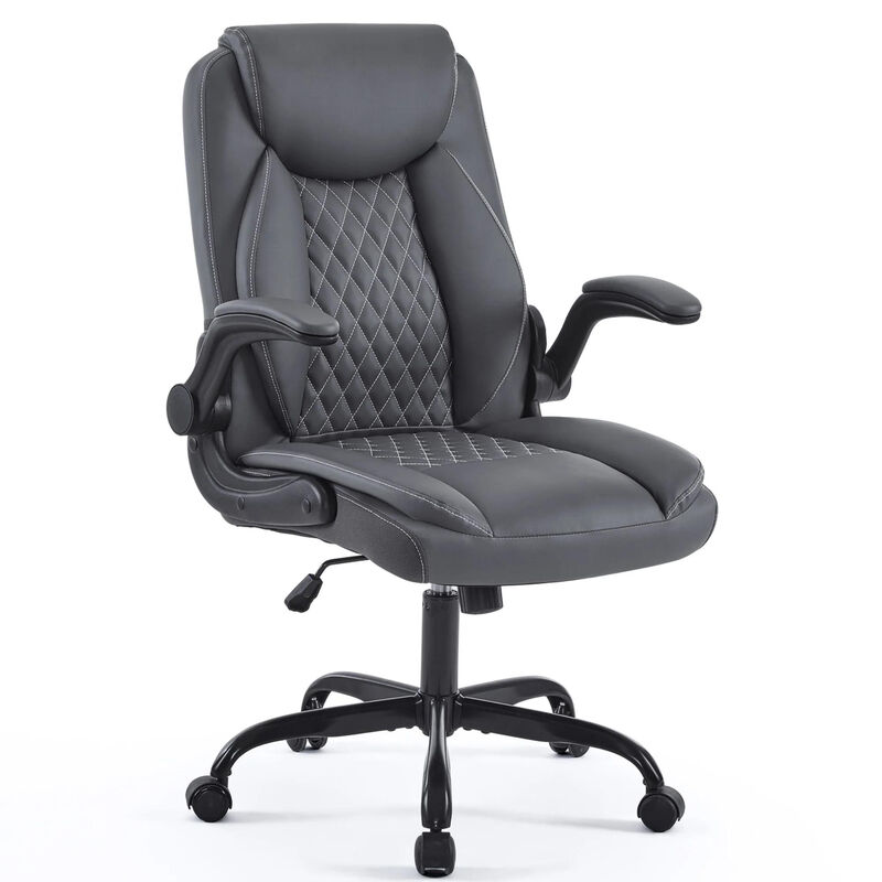 Ergonomic Leather Office Chair with Flip-Up Armrests, Lumbar Support, Swivel & Rocking &ndash; Home Office Desk Chair image number 0