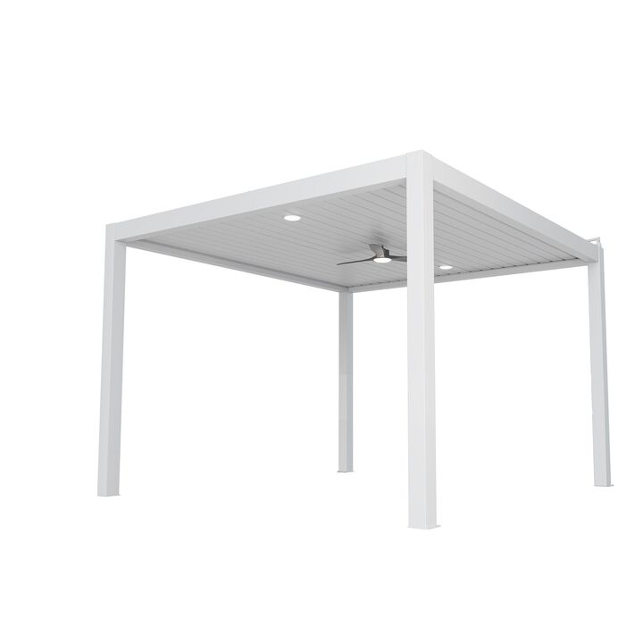 Mondawe 13'x12' Luxury Outdoor Smart Solar Aluminum Pergola,W/ Auto-Adjust Blinds & Hidden Drainage