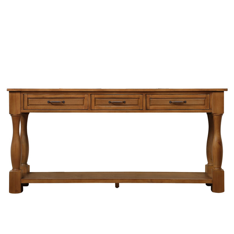 Mondawe 63 Inch Wooden Console Table With 3 Drawers And 1 Bottom Shelf Entrance Hallway Sofa Table