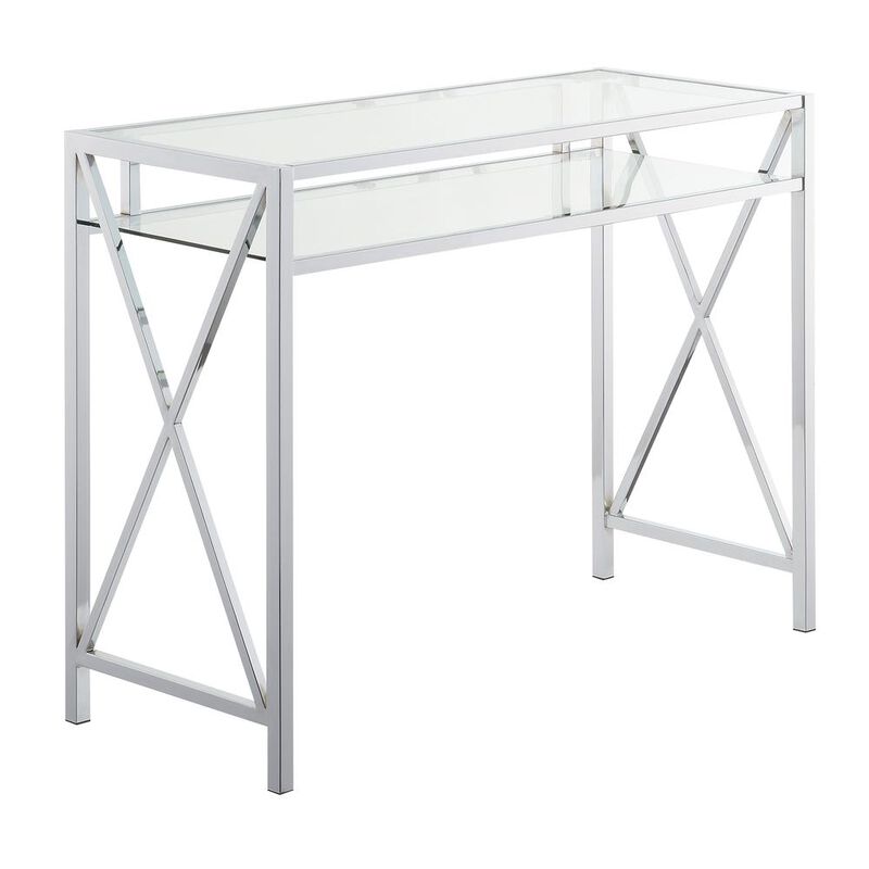 Convenience Concepts Oxford Chrome 42 Inch Desk, Clear Glass/Chrome