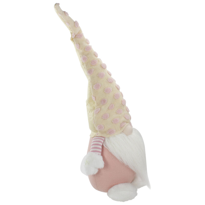 24" Pink and Yellow Standing Spring Plush Gnome Figure with a Polka Dot Hat