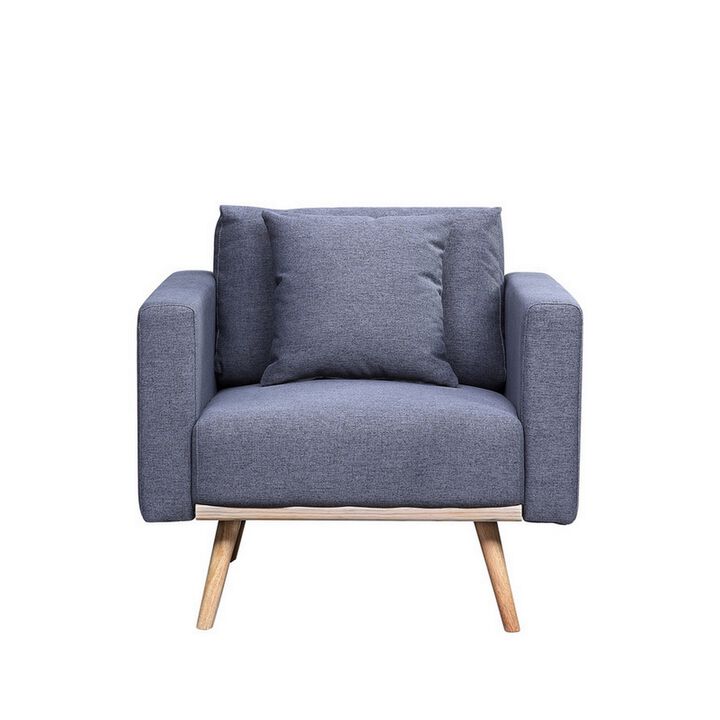 Mico 33 Inch Modern Sofa Chair with USB Ports and Pocket, Dark Gray Fabric-Benzara