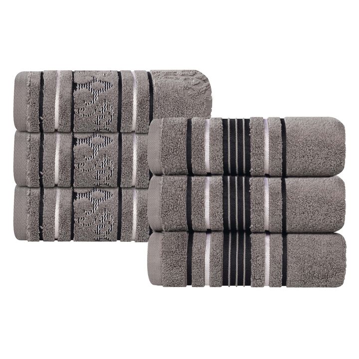 6 Piece Zero Twist Cotton Hand Towel Set, Solid and Floral Patterns