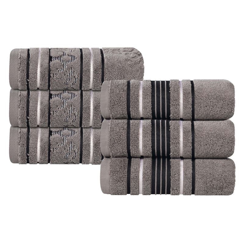 6 Piece Zero Twist Cotton Hand Towel Set, Solid and Floral Patterns image number 0