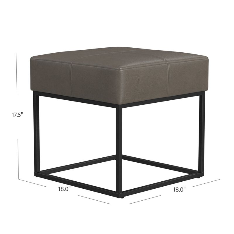 Kai Ottoman Footstool, Gray Faux Leather, Black Metal, 18 Inch Square image number 4