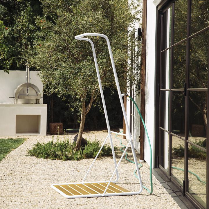 Novogratz Poolside Gossip Collection, Rainey Outdoor Shower with XL Base and Waterfall Bar, White