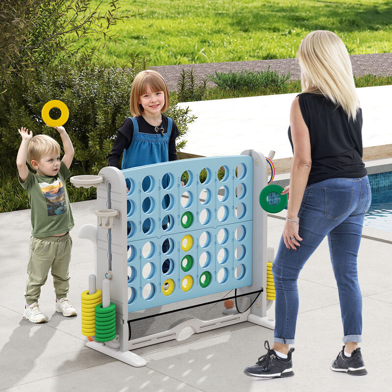 Giant 4-in-a-Row Game Set with Ring Toss & Basketball Hoop image number 1