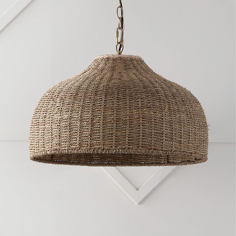 Eliza 1-Light Coastal Bohemian Rattan/Iron Dome LED Pendant